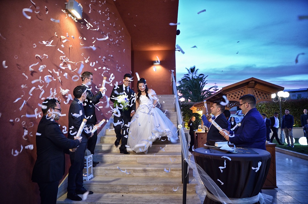 Professional DJ setup for people greeting newlywed couple