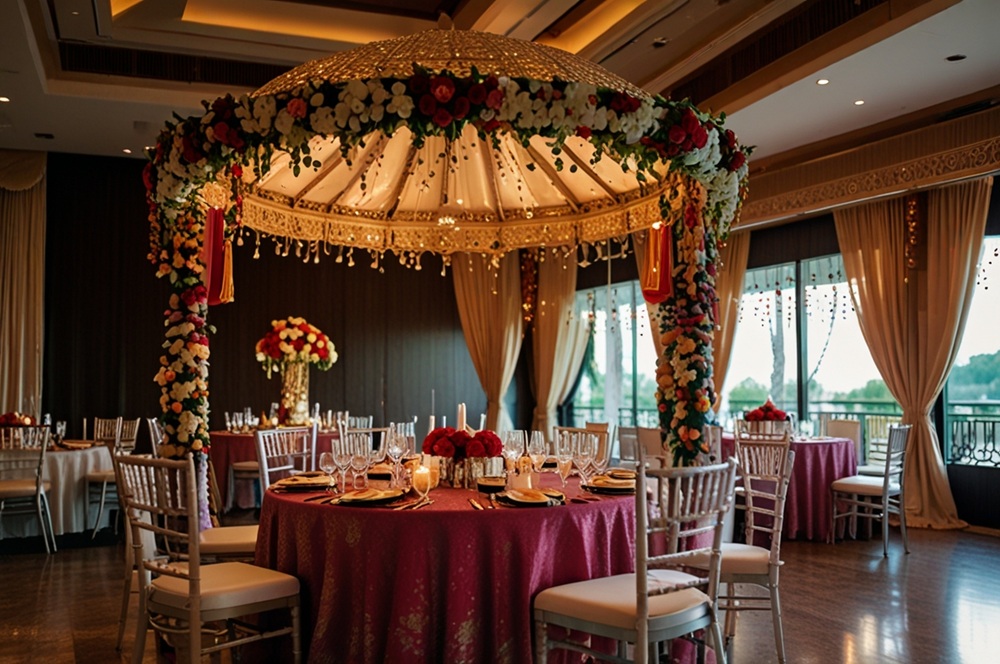 Wedding stage decoration design and dazzling indian wedding table