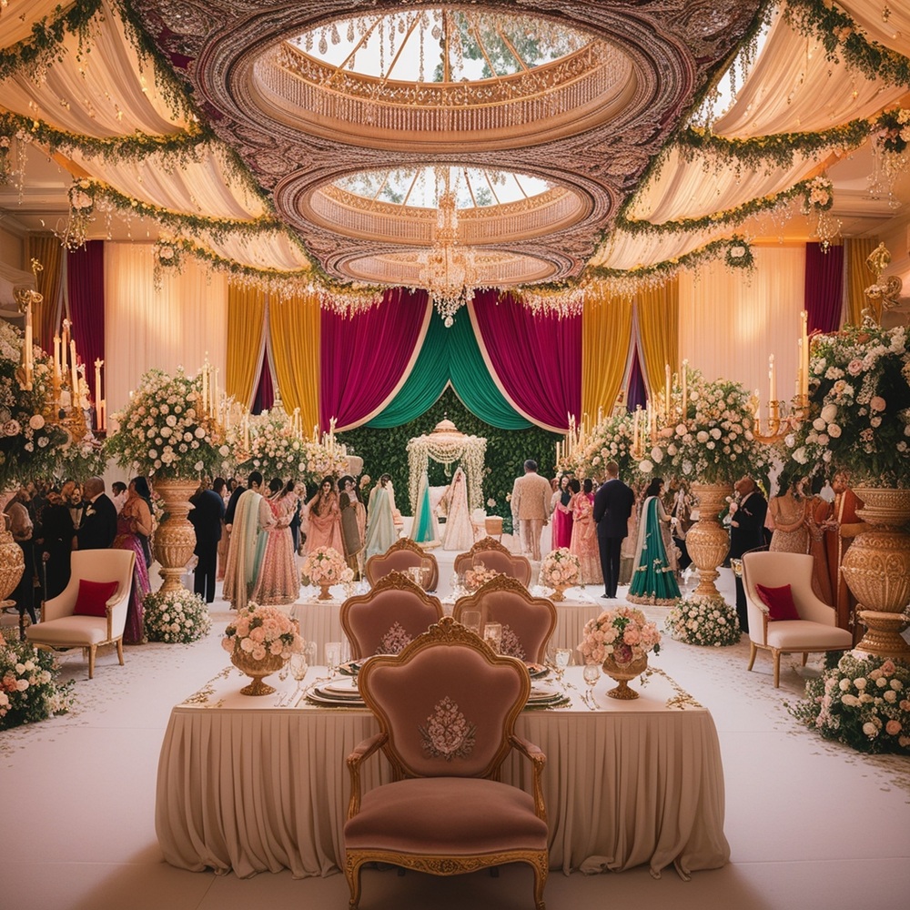 Floral and luxury wedding decoration services in elegant indian wedding reception